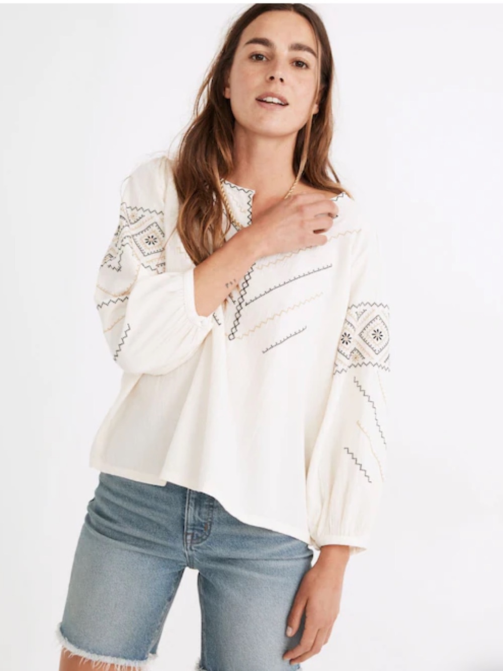 Madewell Embroidered Peasant Top in
Antique Cream XL
